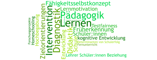 Wordcloud der Pädagogischen Psychologie Hier werden verschiedene Begriffe aufgelistet, die in der pädagogischen Psychologie übliche Desiderate sind.
